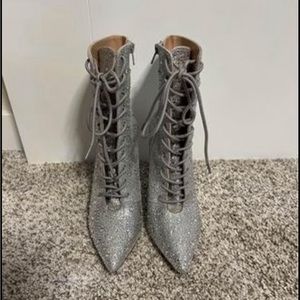 Steve Madden rhinestone stiletto lace up and zipper boots 7